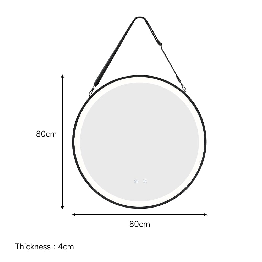 مرآة دائرية معدنية بإضاءة LED مع حزام تعليق