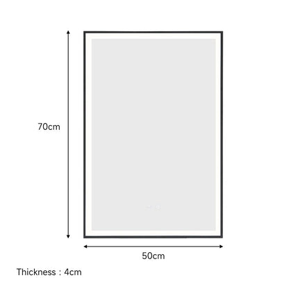 مرآة حمام مستطيلة مضادة للضباب مقاس 50×70 سم مع إضاءة تعمل باللمس