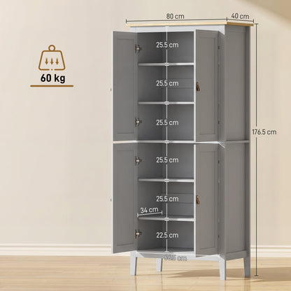 HOMCOM Tall Pantry Cupboard with Motion Sensor LED Light - Grey
