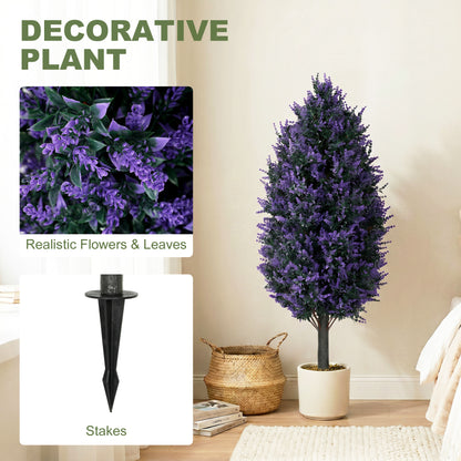HOMCOM Set of 2 Artificial Lavender Flowers, Indoor Outdoor Fake Plants with Stakes, UV Resistant for Garden, 90 cm, Blue
