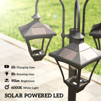 Outsunny Solar Lamp Post with Dusk-to-Dawn Sensor Street Light with 3-Head Planter 185 cm Black