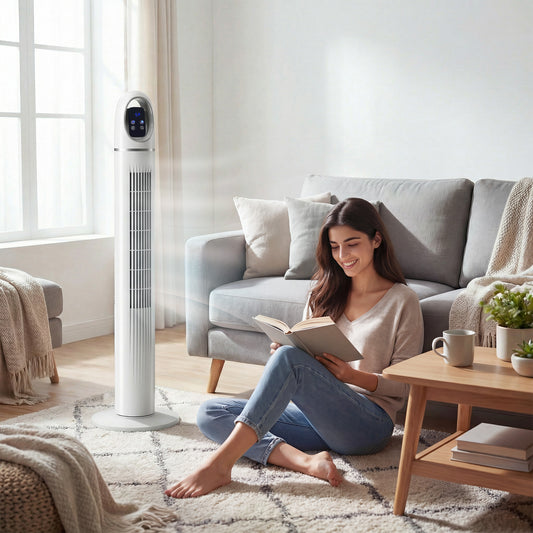 HOMCOM Tower Fan for Bedroom, Standing Floor Fan with Oscillating, 3 Modes, 3 Speeds, 24 Hour Timer, White