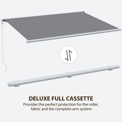Outsunny 4x3m Full Cassette Electric/Manual Retractable Awning with Remote Controller, Sun Canopies for Patio Door Window with Remote Controller, Grey