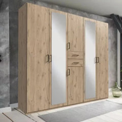 DOCKER 5 Door Mirrored Wardrobe Oak 225cm