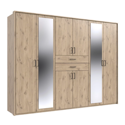 DOCKER 6 Door Mirrored Wardrobe Oak 270cm