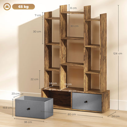 HOMCOM 12 Shelf Storage Unit, with Drawers - Brown