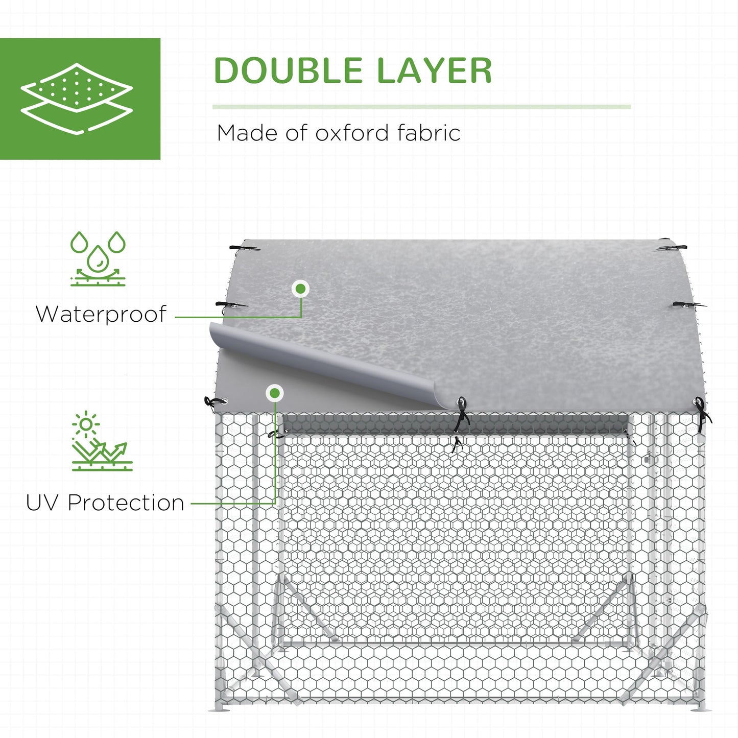 PawHut Walk In Chicken Run Galvanised Chicken Coop Hen Poultry House Cage Pet Playpen Garden with Water-Resist Cover, 2.8 x 1.9 x 2m