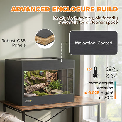 PawHut Reptile Terrarium, Reptile Vivarium with Glass Doors, Secure Lock, Top Ventilation for Snake, Gecko, 60x45x45cm, Black