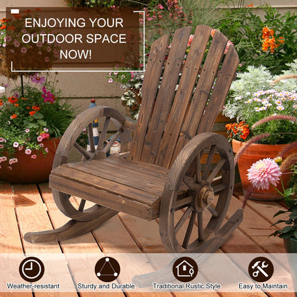 Outsunny 2 Piece Wooden Adirondack Rocking Chair Reclining Armchair Outdoor Garden Furniture Patio Porch Rocker - Carbonized Wood Colour