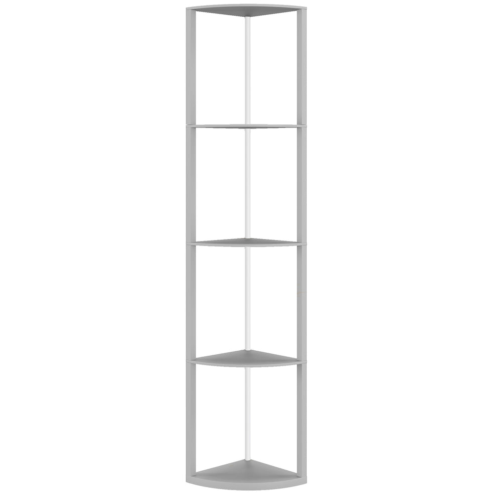 HOMCOM RGB LED Floor Lamp with Shelves, 5-Tier Dimmable Standing Lamp with Adjustable Brightness and Remote Control, Modern Corner Display Shelf Unit for Living Room Bedroom Office, Grey