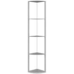 HOMCOM RGB LED Floor Lamp with Shelves, 5-Tier Dimmable Standing Lamp with Adjustable Brightness and Remote Control, Modern Corner Display Shelf Unit for Living Room Bedroom Office, Grey