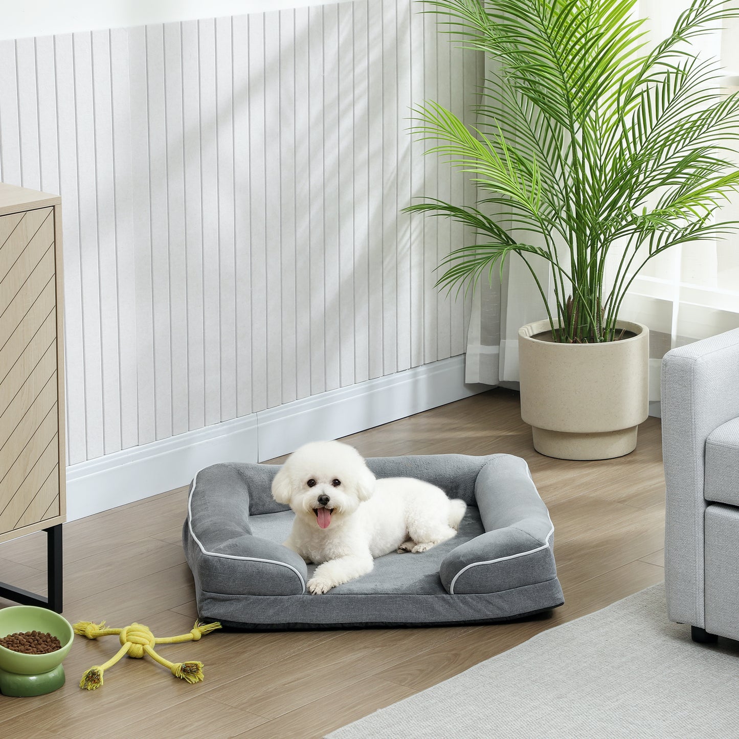 PawHut Dog Sofa Bed, Washable Pet Bed with Removable Cover and Non-Slip Bottom for Cats and Small Dogs, Grey