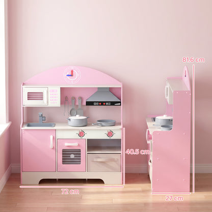 AIYAPLAY Kids Play Kitchen with Lights & Sounds, Pretend Play Toy set with Fabric Drawer, 5-Piece Accessories for 3-6 Years, Pink