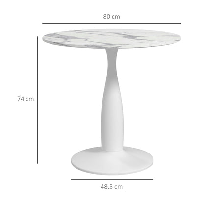HOMCOM Small 2-Person Dining Table, Elegant Design Table with Steel Base and Non-slip Foot Pad, White and Grey