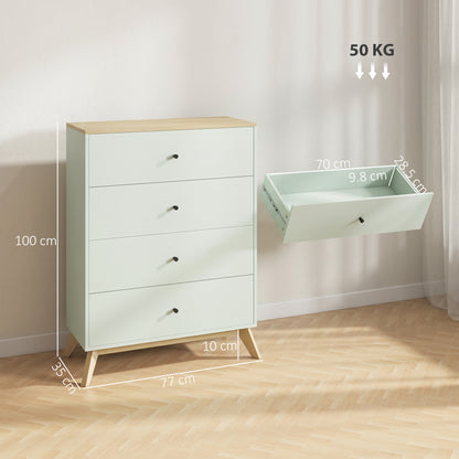 HOMCOM 4 Drawer Storage Cabinet, Chest of Drawers for Bedroom Living Room, Light Green and Oak