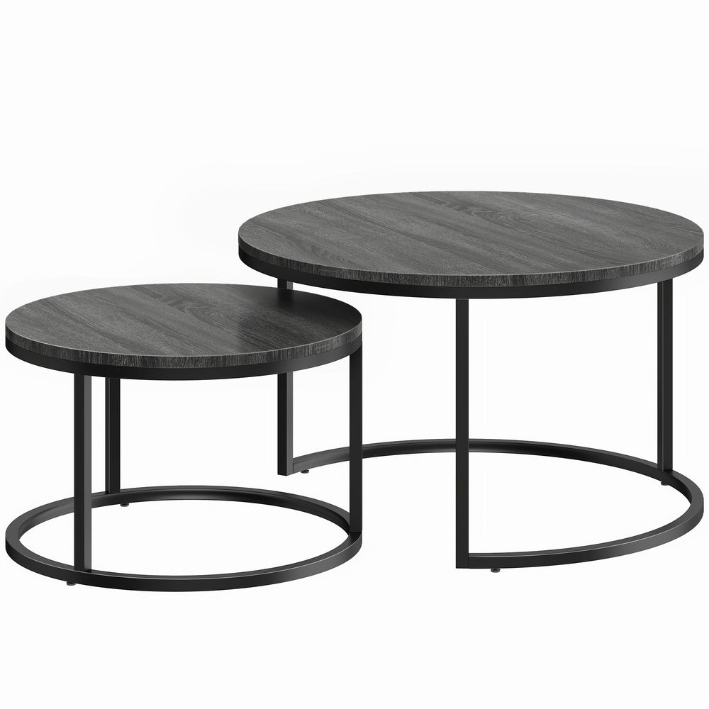 HOMCOM Set of Two Wood-Effect Stacking Tables - Black Wood Grain