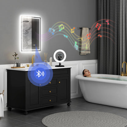 HOMCOM 50 x 70 cm Anti-Fog LED Bathroom Mirror, with Bluetooth and Clock - Silver Tone