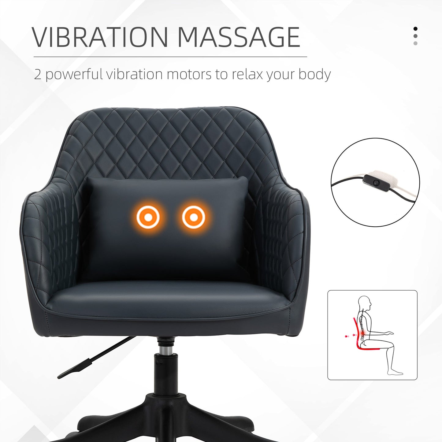 Vinsetto PU Leather Office Chair with Rechargeable Electric Vibration Massage Lumbar Pillow, Wheels, Blue