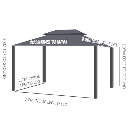 Outsunny 3 x 4m Aluminium GardenÂ Gazebo, Marquee Canopy Shelter Pavilion Party Tent with Nets and Curtains for Garden and Deck, Black