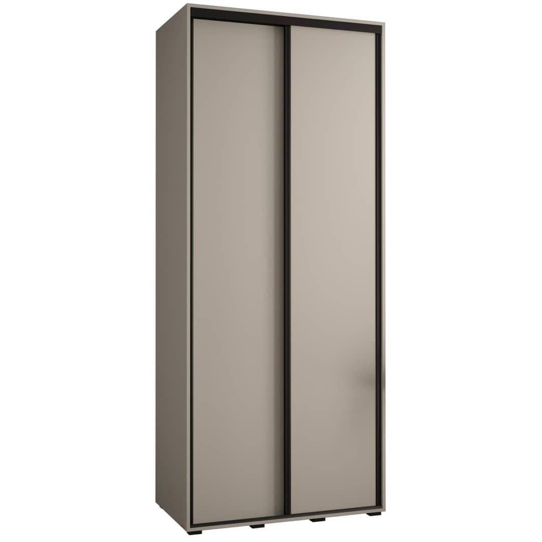 Tall gray wardrobe with sliding doors on a white background