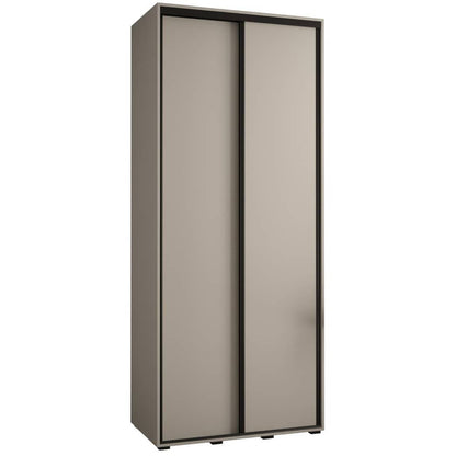 Tall gray wardrobe with sliding doors on a white background