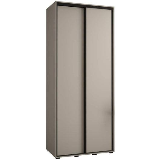 Tall gray wardrobe with sliding doors on a white background