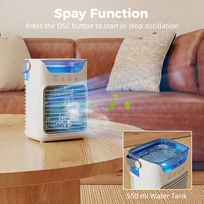 HOMCOM Air Cooler with Adjustable Head, Portable Air Conditioner with 3 Wind Speed, 2 Cool Mist, RGB Light, Grey