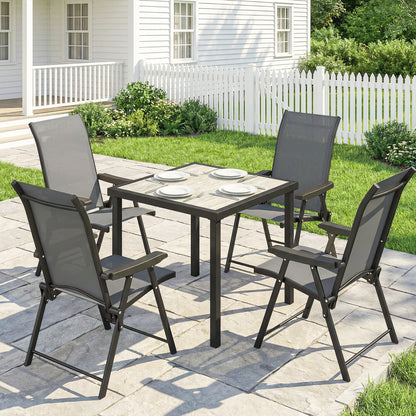Outsunny 5 Pieces Outdoor Dining Set, Garden Dining Set for 4 with Square Table and Folding Chairs, Grey