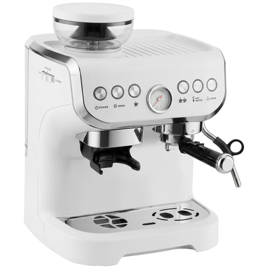HOMCOM Bean to Cup Coffee Machine, Espresso Machine with Integrated Bean Grinder & Steam Wand, White