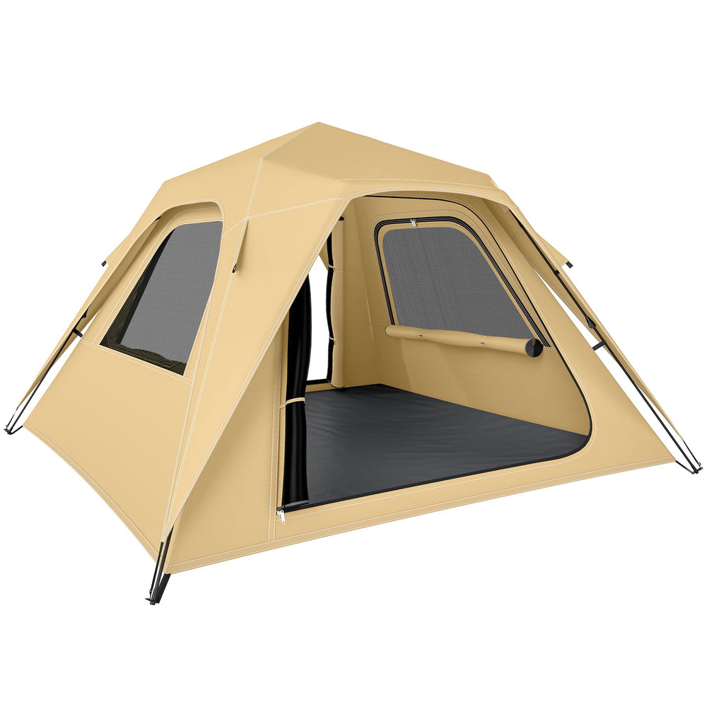 Outsunny Pop Up Tent 3000mm Waterproof Camping Tents with Mesh Windows 3-4 People Khaki
