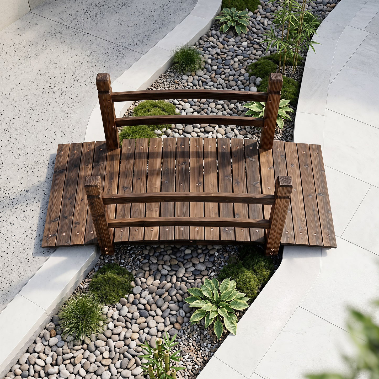 Decorative Outdoor Walkway Bridge with Railings for Farm or Backyard-Brown