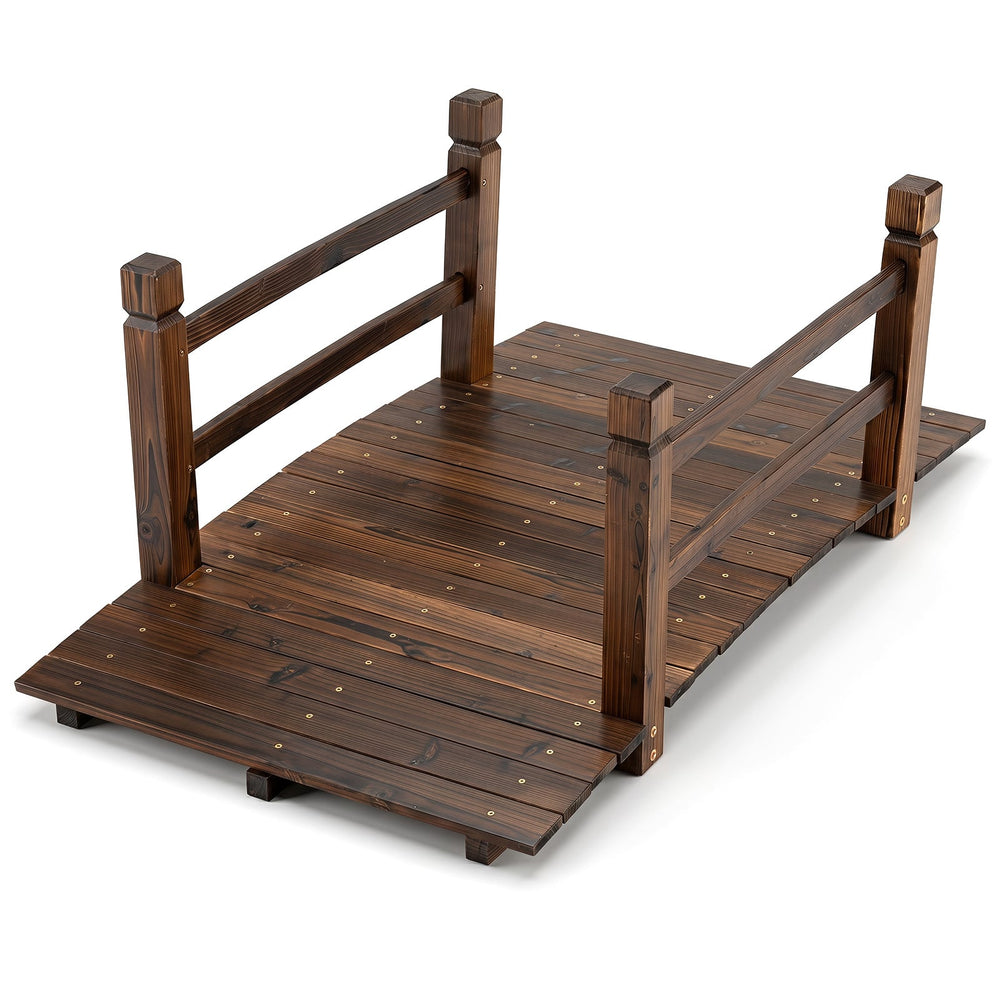 Decorative Outdoor Walkway Bridge with Railings for Farm or Backyard-Brown
