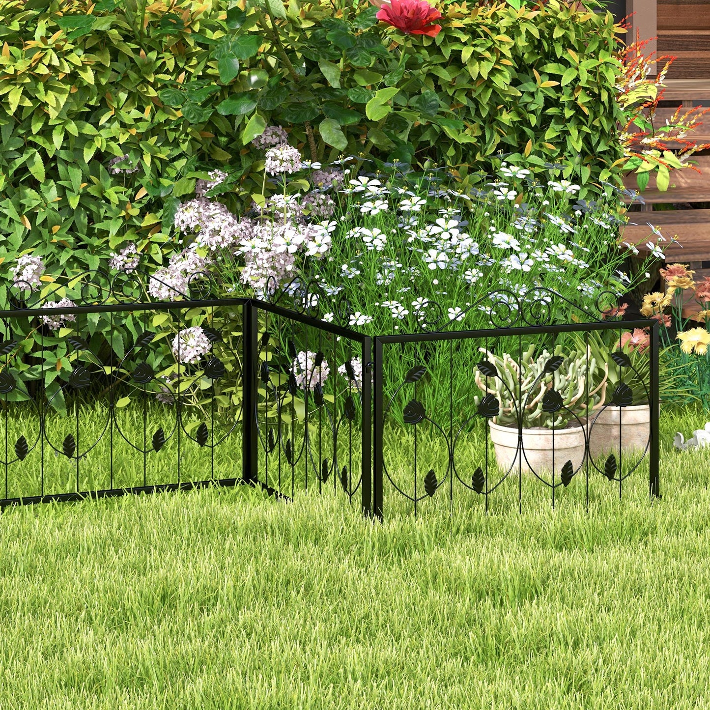 464 x 58 cm Decorative Garden Fence with 8 Panels-Black