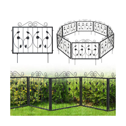 464 x 58 cm Decorative Garden Fence with 8 Panels-Black