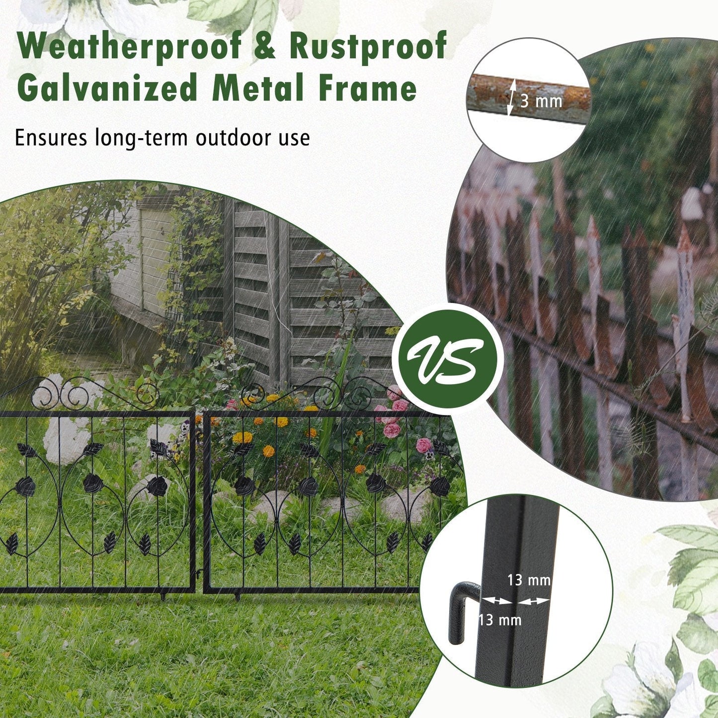 464 x 58 cm Decorative Garden Fence with 8 Panels-Black