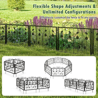 464 x 58 cm Decorative Garden Fence with 8 Panels-Black