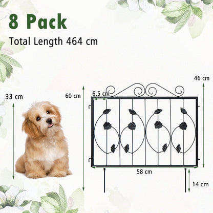 464 x 58 cm Decorative Garden Fence with 8 Panels-Black