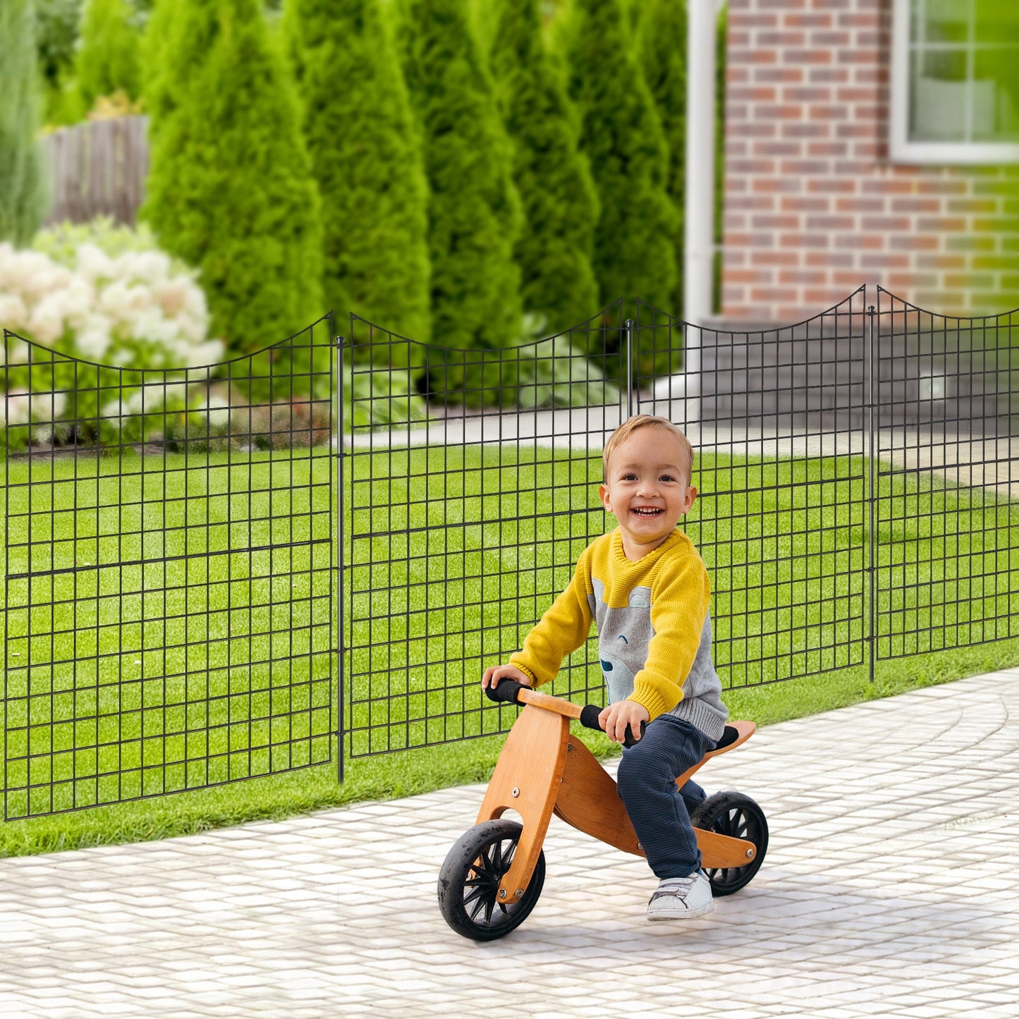 Decorative Garden Fence with 5 Panels and 5 Stakes Outdoor Animal Barrier-Black