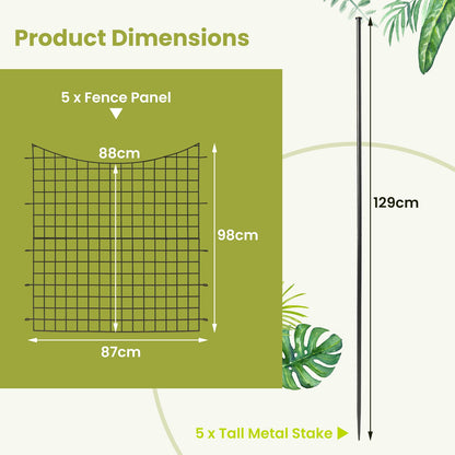 Decorative Garden Fence with 5 Panels and 5 Stakes Outdoor Animal Barrier-Black