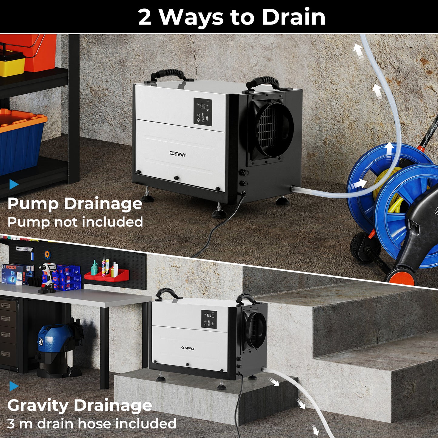 50/70L/Day Crawl Space Dehumidifier with 3 Modes and 24H Timer-Black-50L