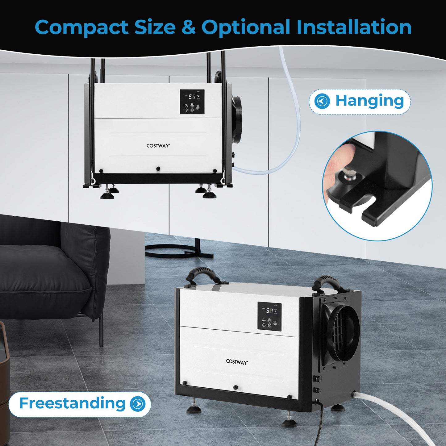 50/70L/Day Crawl Space Dehumidifier with 3 Modes and 24H Timer-Black-50L