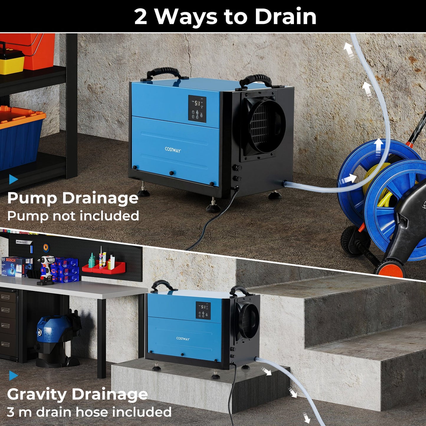 50/70L/Day Crawl Space Dehumidifier with 3 Modes and 24H Timer-Blue-50L