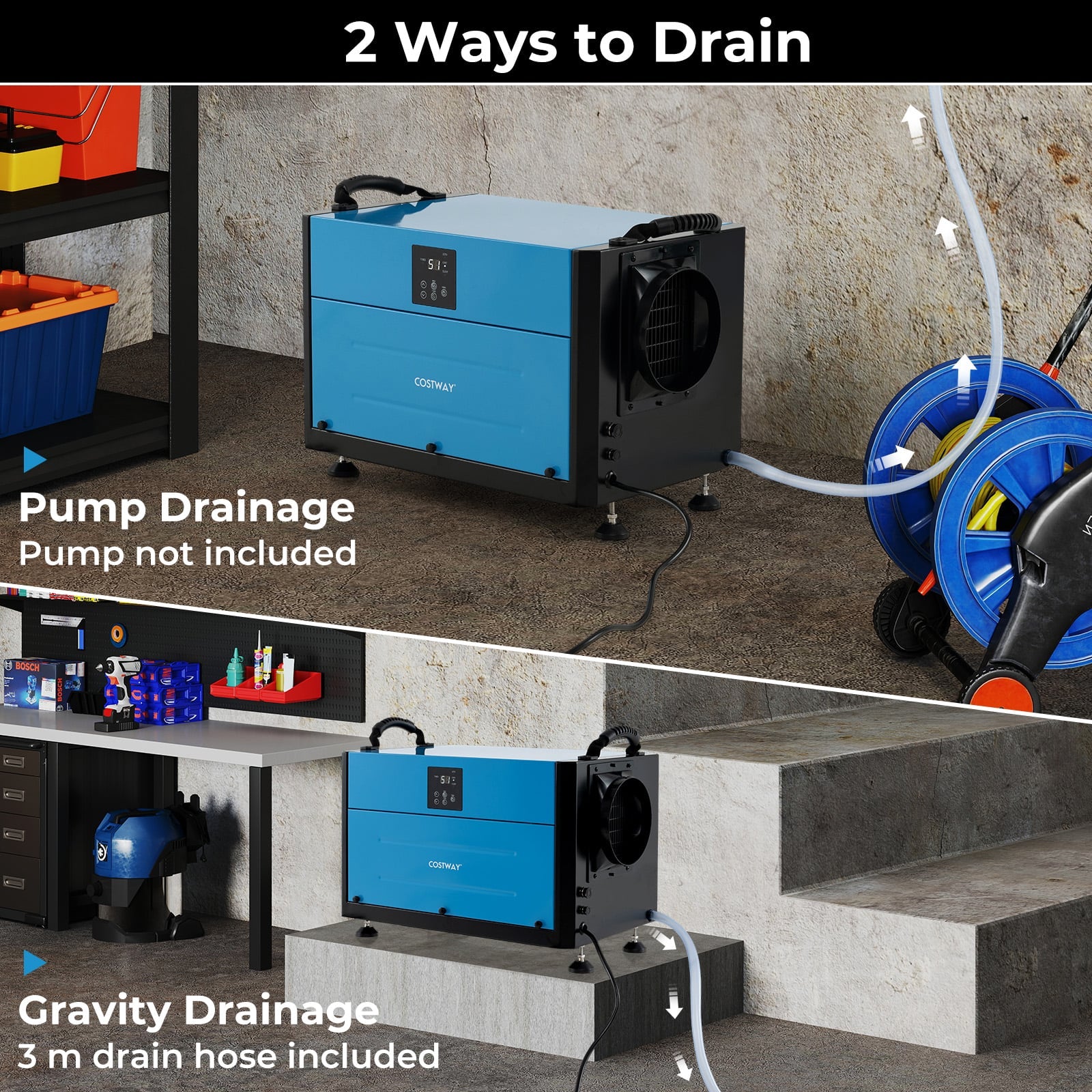50/70L/Day Crawl Space Dehumidifier with 3 Modes and 24H Timer-Blue-70L