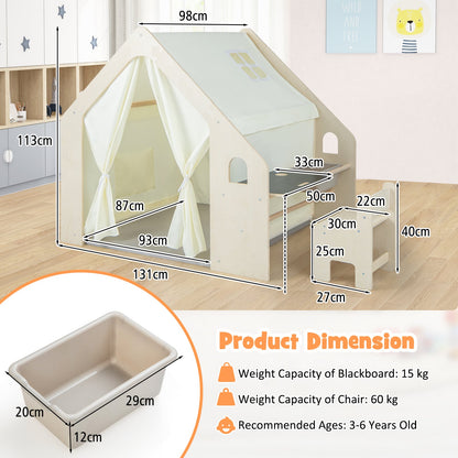 Indoor Playhouse with Storage Bin and Floor Mat for Toddlers-Natural
