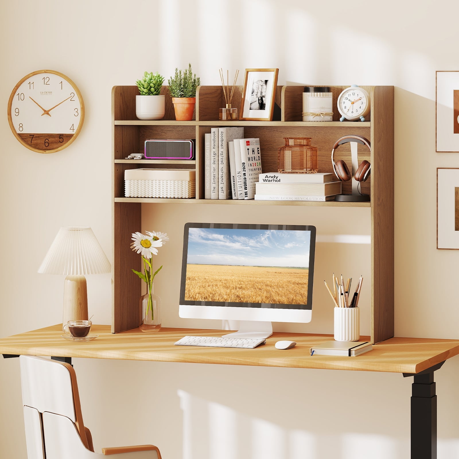 Desktop Bookshelf 3-Tier Display Rack Bookcase Storage Rack-Natural