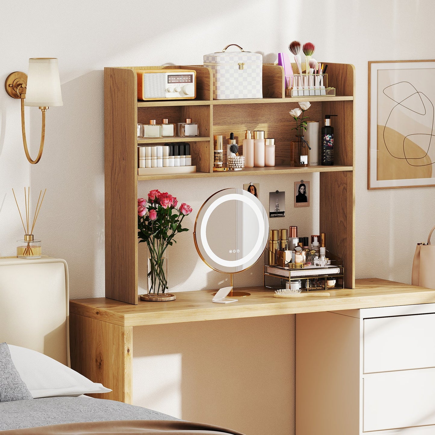 Desktop Bookshelf 3-Tier Display Rack Bookcase Storage Rack-Natural