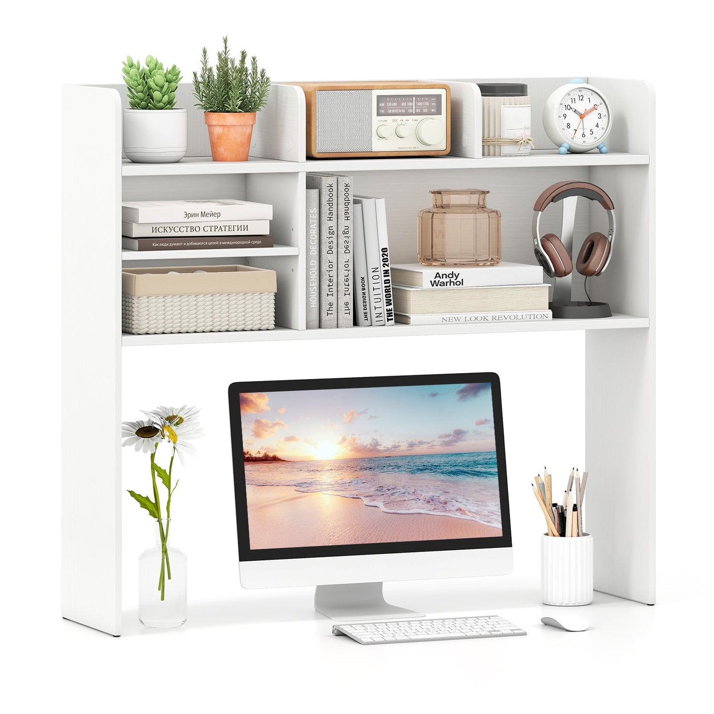 Desktop Bookshelf 3-Tier Display Rack Bookcase Storage Rack-White