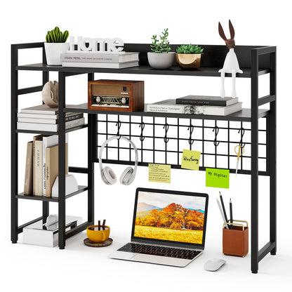 Desktop Bookshelf with 4 Open Storage Shelves for Computer Monitor Up to 32 Inch-Black