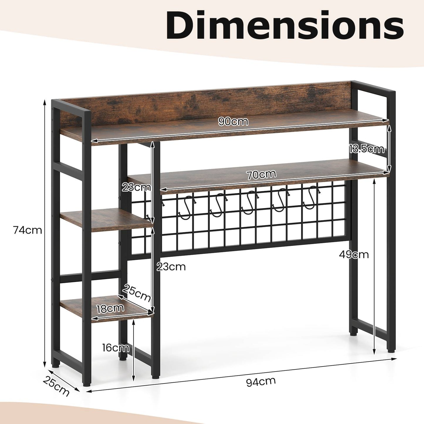 Desktop Bookshelf with 4 Open Storage Shelves for Computer Monitor Up to 32 Inch-Rustic Brown
