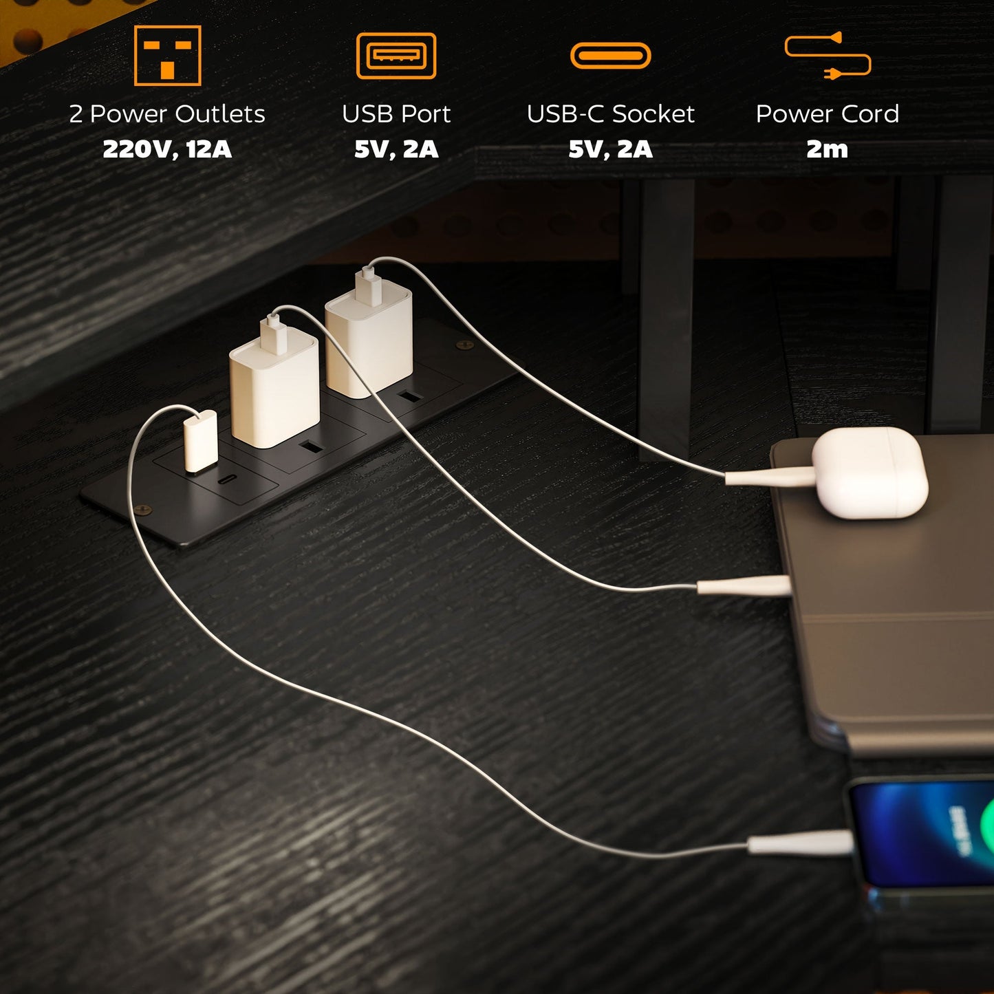 HOMCOM 'L' Shaped Work Desk, with LED Lights - Black